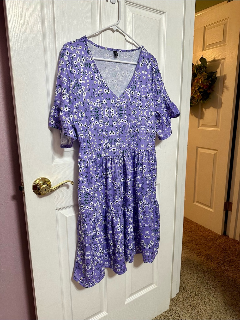 NCLOOK Large Purple Floral V-Neck Tiered Women’s Dress - Picture 2 of 3